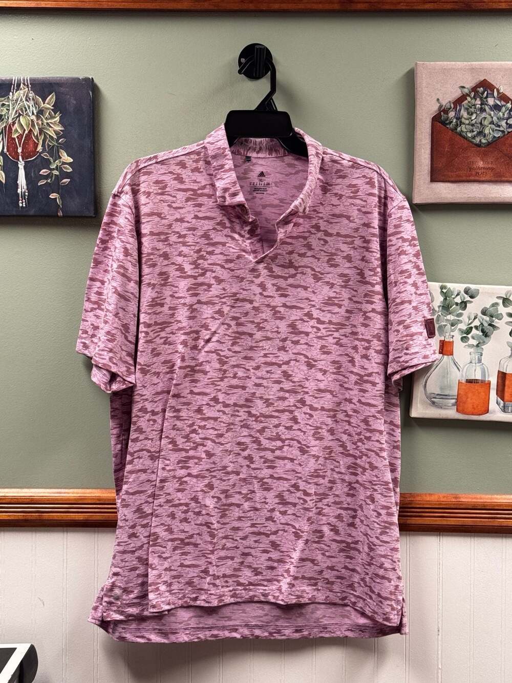 Adidas Go-To Camo Print Golf Polo Shirt Pink Men's XL Performance Stretch